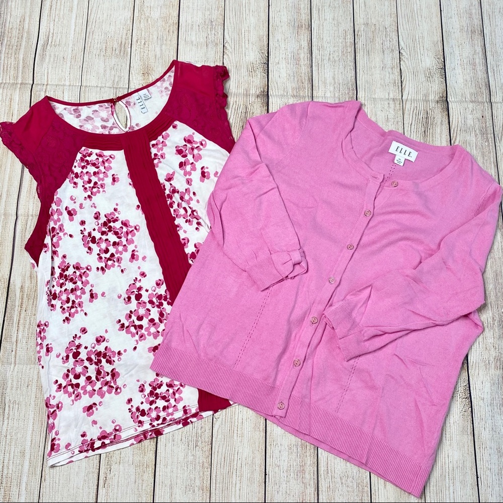 ELLE Pink Sweater & Sleeveless Floral Top Set XXL